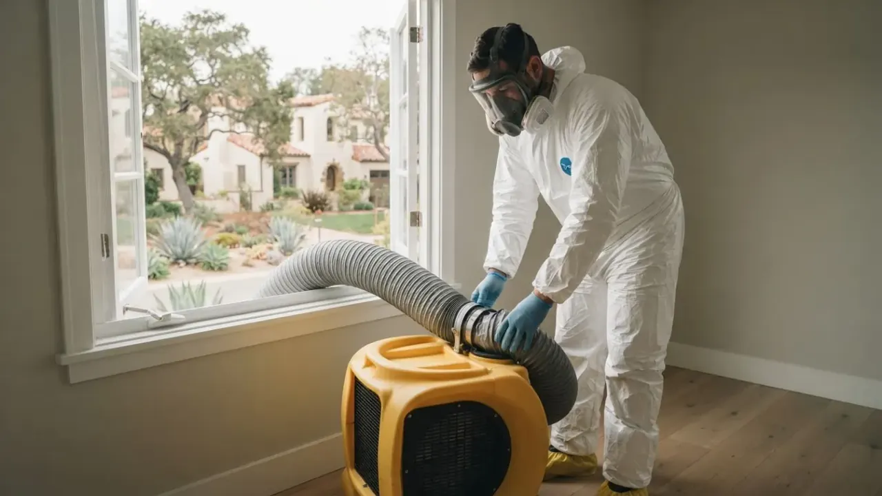 Unattended Death Cleanup in San Luis Obispo: close-up of a commercial-grade air scrubber with its exhaust hose directed