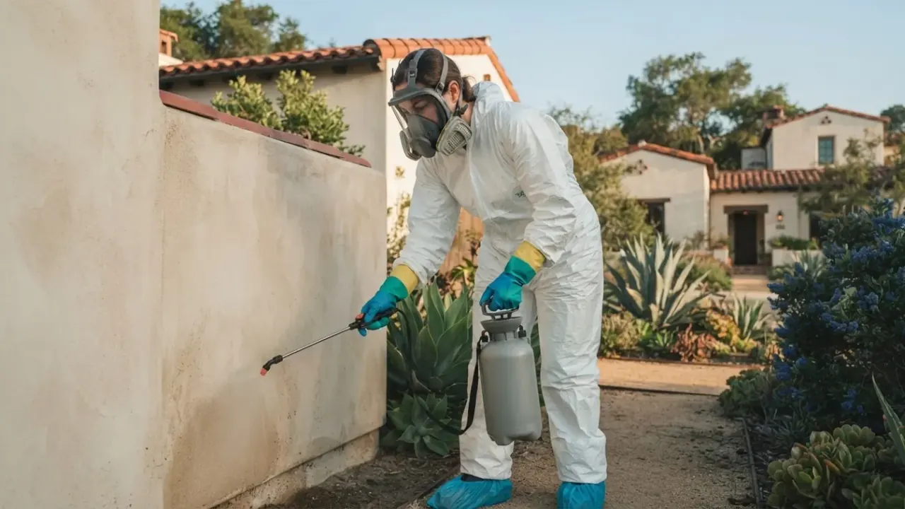 Unattended Death Cleanup in San Luis Obispo: close-up of a biohazard remediation specialist's gloved hands applying a